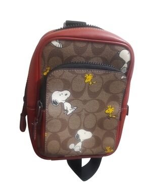 Coach X Peanuts Track Pack 14 With Snoopy And Woodstock Print Mini Backpack